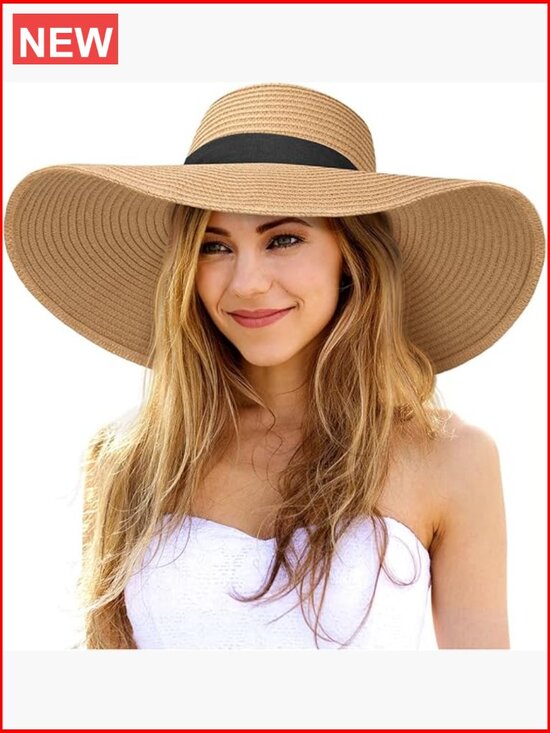 Oversize Wide Brim Straw Beach Hat Floppy Foldable UPF 50+ main image 6